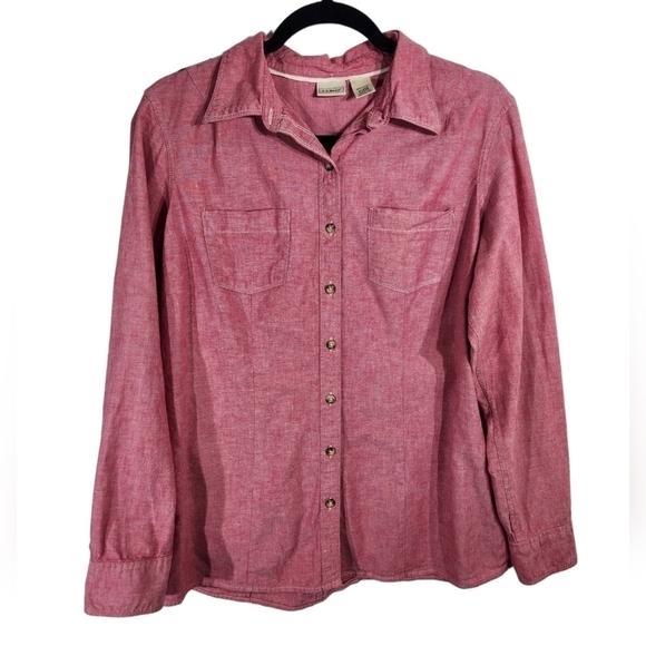 LL Bean Long Sleeve Shirt Womens Medium Pink Button Down - Picture 1 of 8